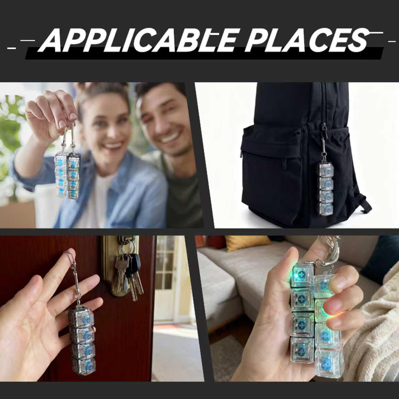 Durable portable keyboard fidget keychain with fade-resistant keycaps and a lanyard