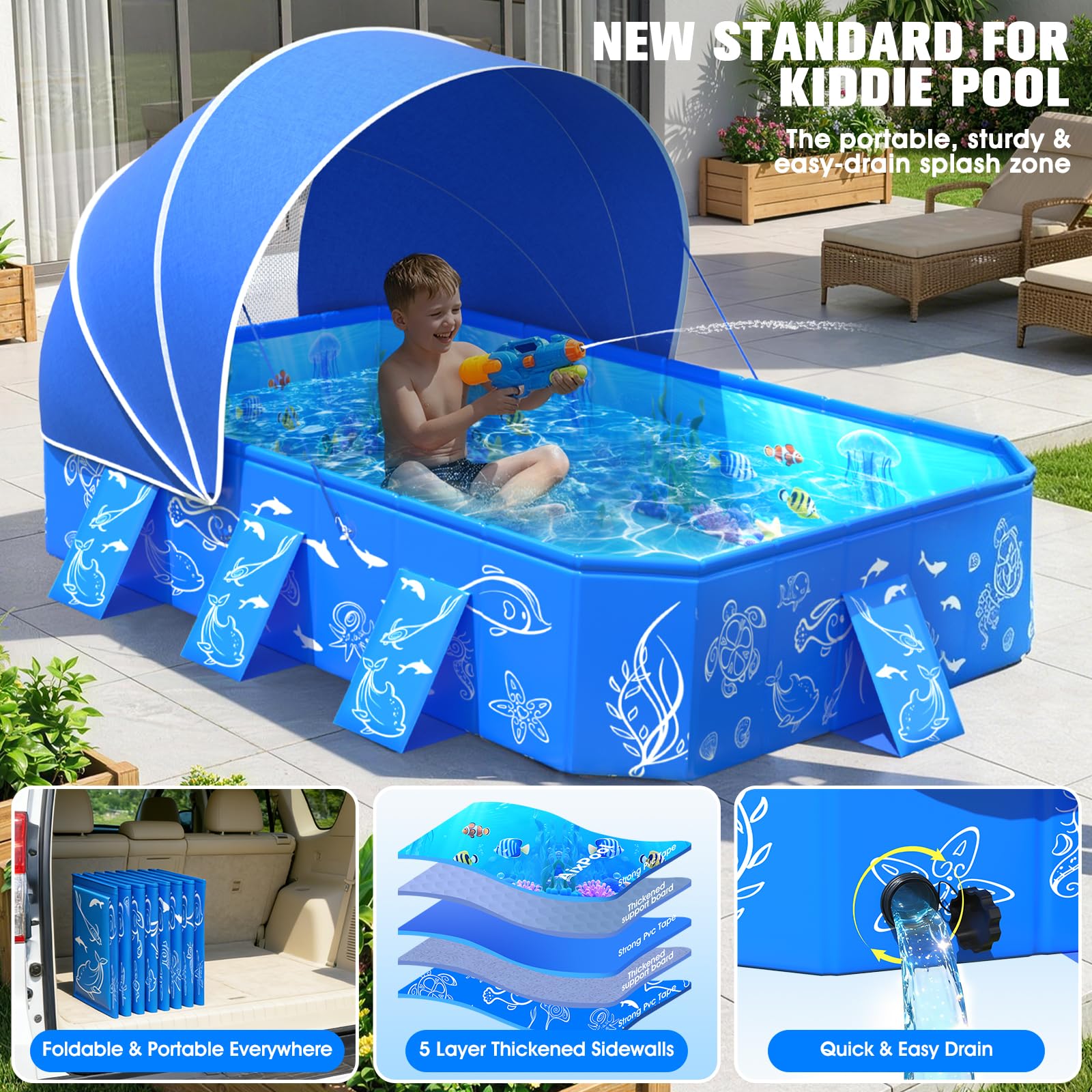 Portable carry bag with folded pool for easy storage