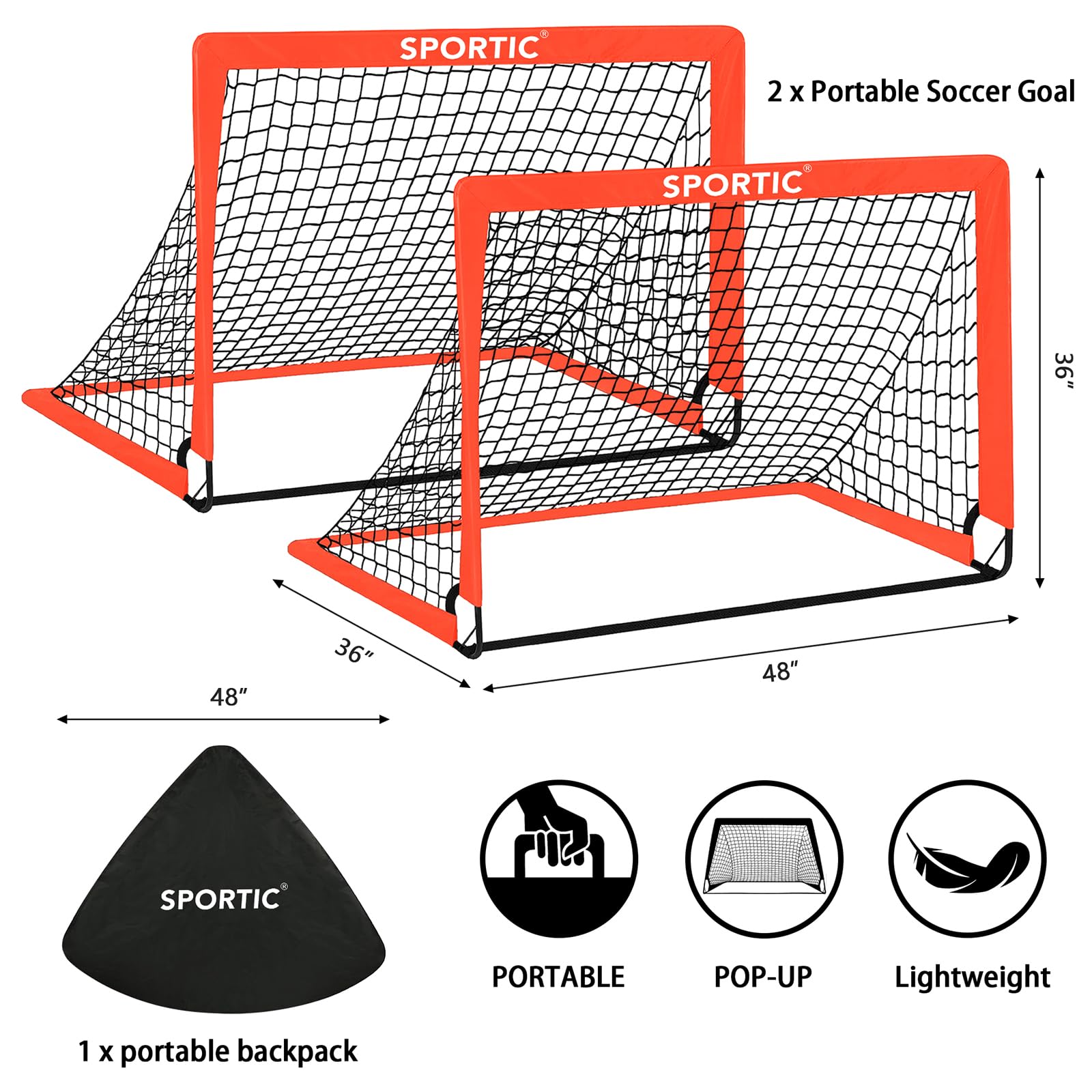 Orange 4x3 ft kid soccer goal with ground pegs