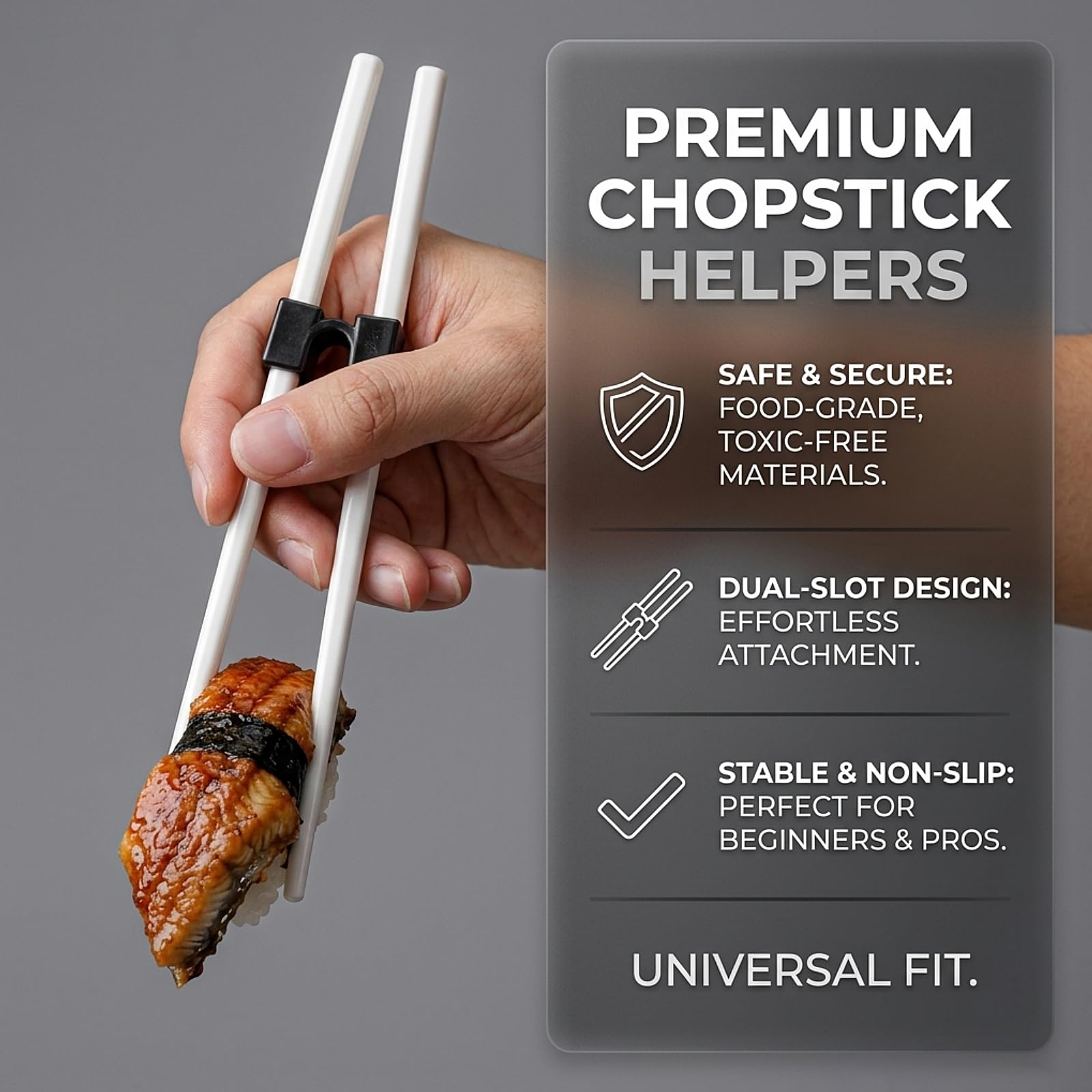 Flexible plastic durable washable chopstick helpers