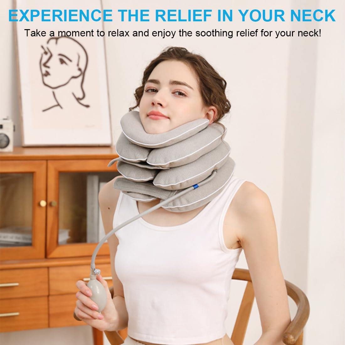 Portable neck traction device in gray packs for travel