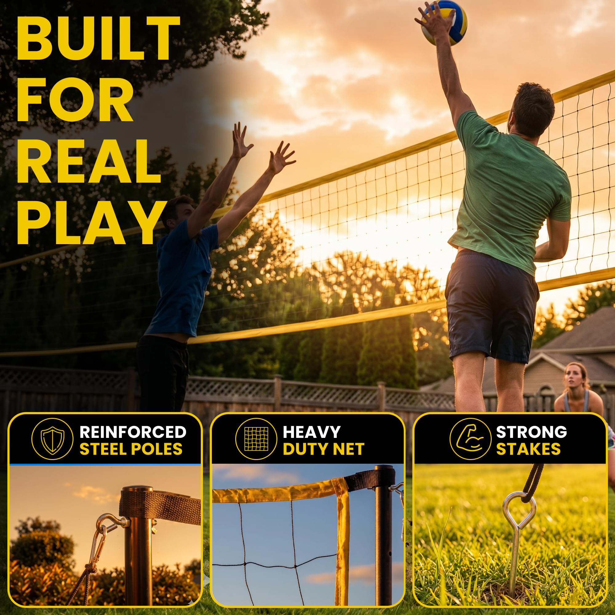 Portable outdoor volleyball set including net and ball