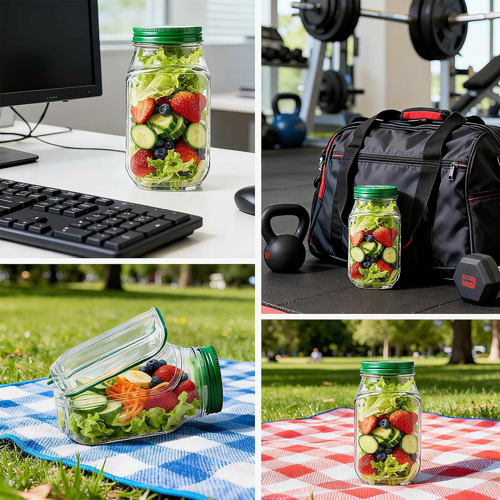 Portable reusable eco-friendly salad storage jar
