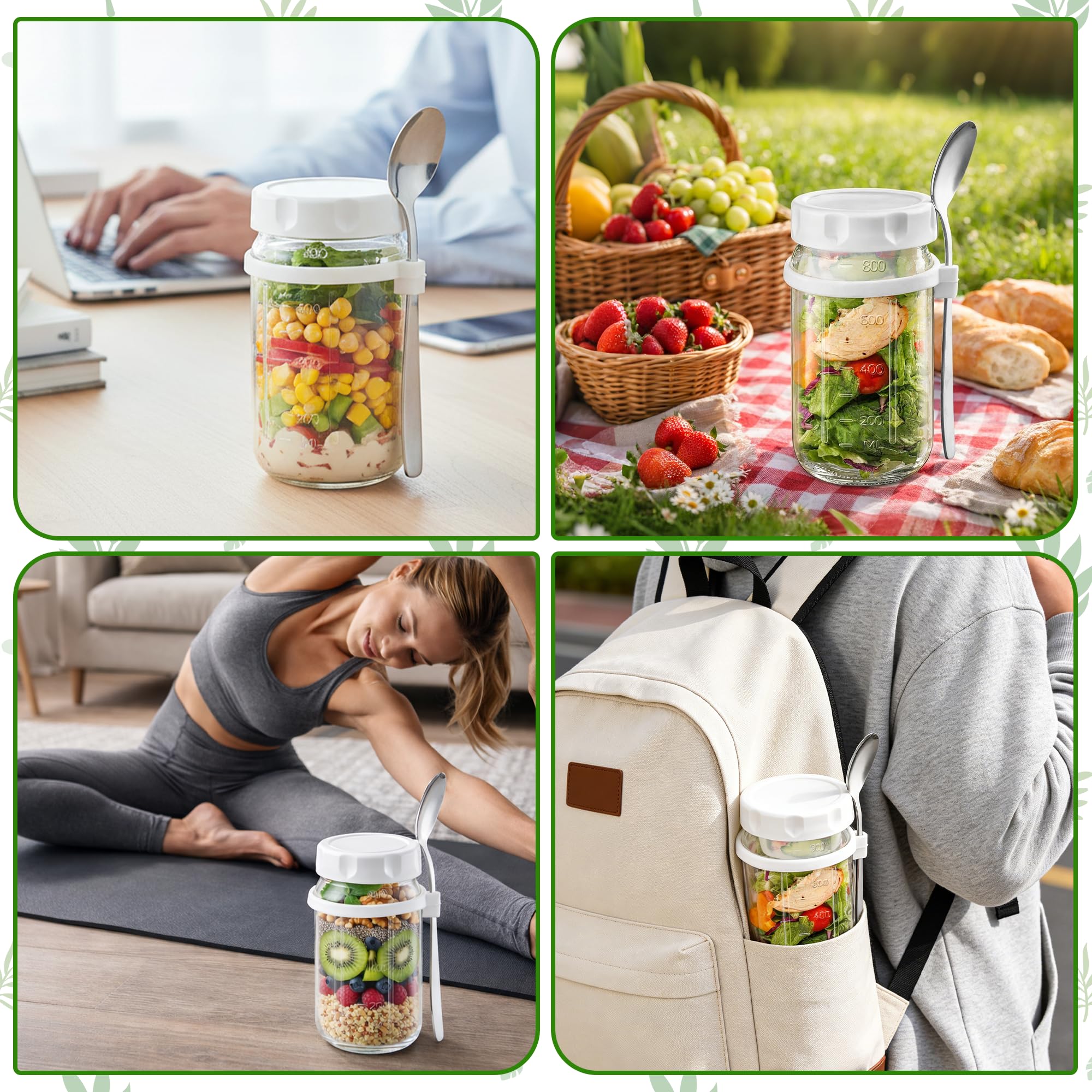 Vynium glass salad jars for meal prep at school office gym