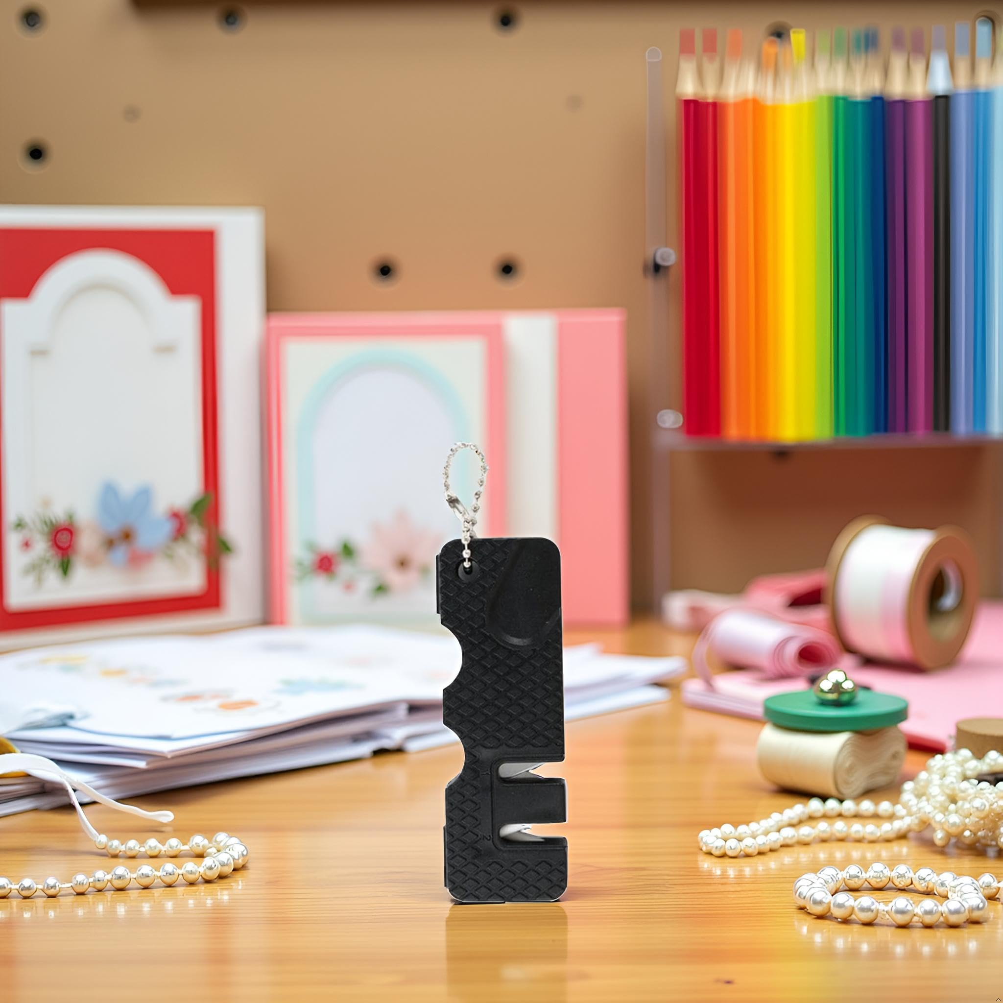Portable sharpening tool with built in keyring hole