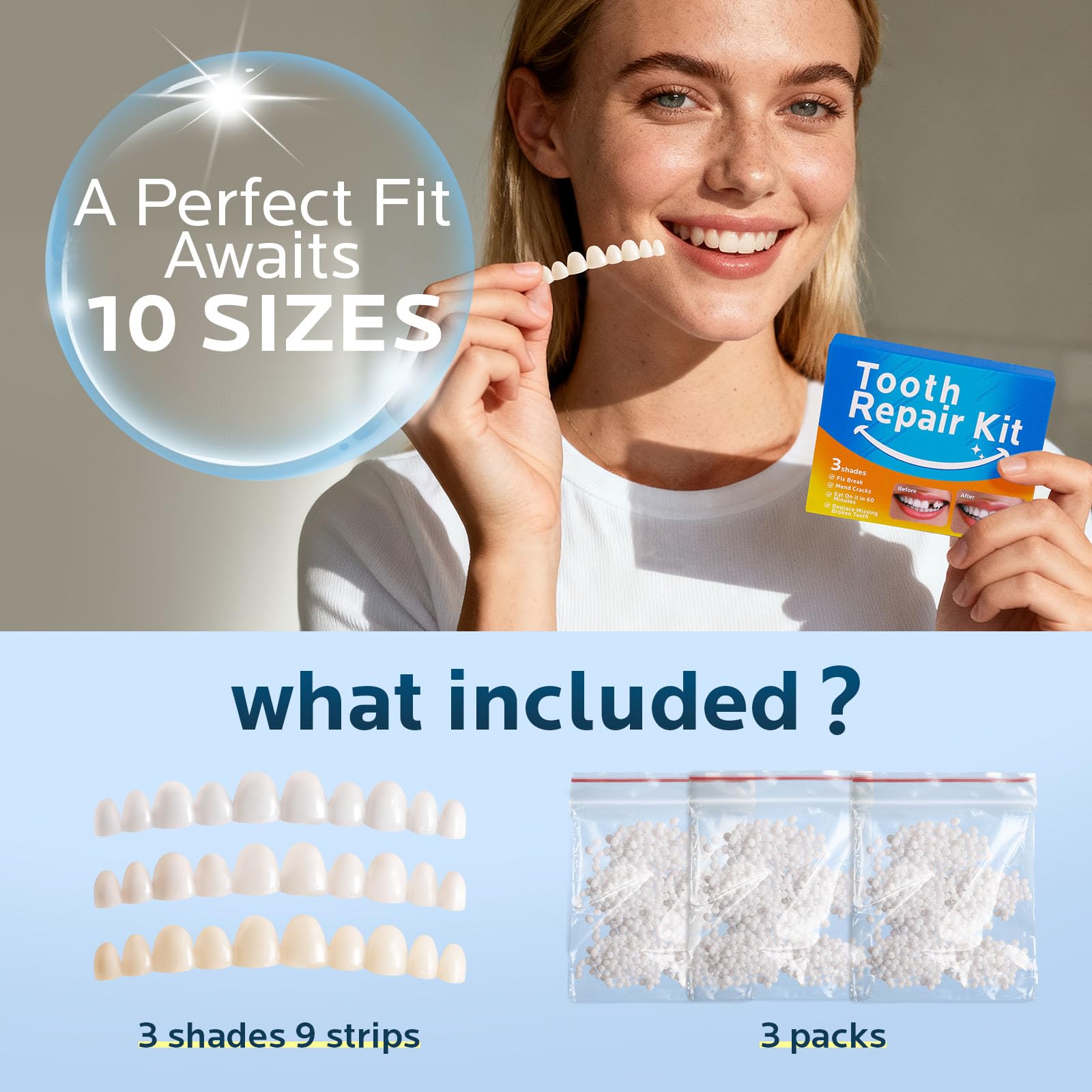 Quick use dental repair kit for cosmetic tooth touchups