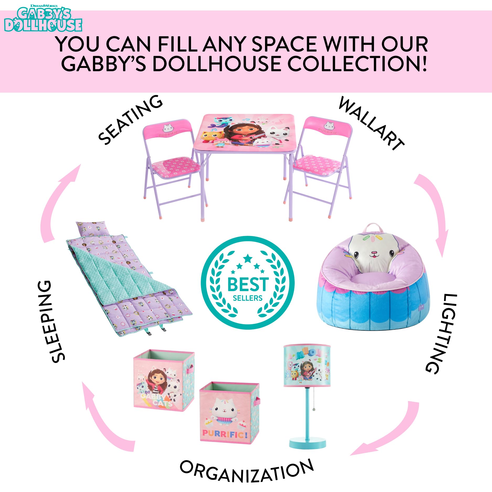 Includes plastic bag for storage with Gabby’s Dollhouse chair