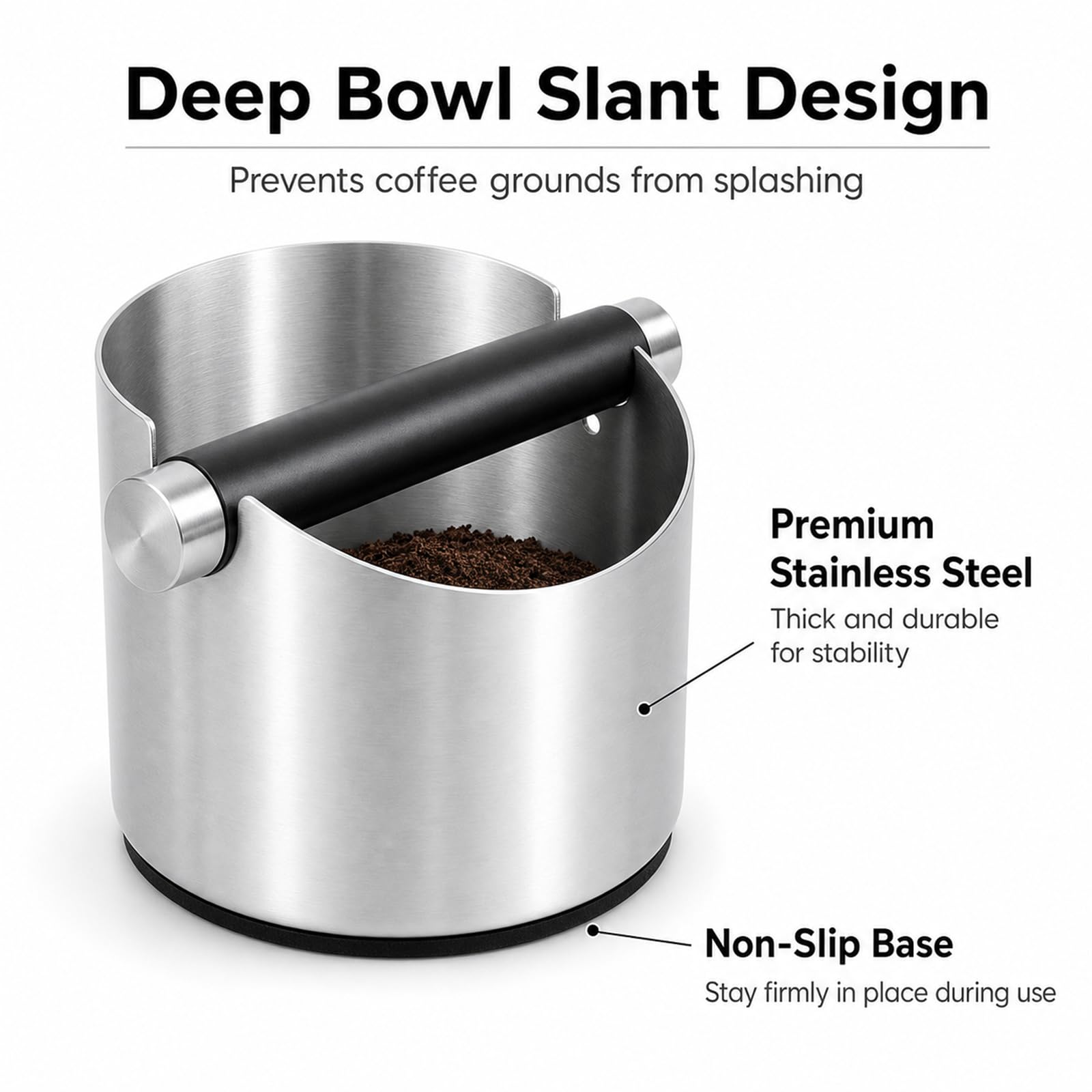 Compact espresso knock box dimensions 4.46 x 4.40 x 4.33 inches