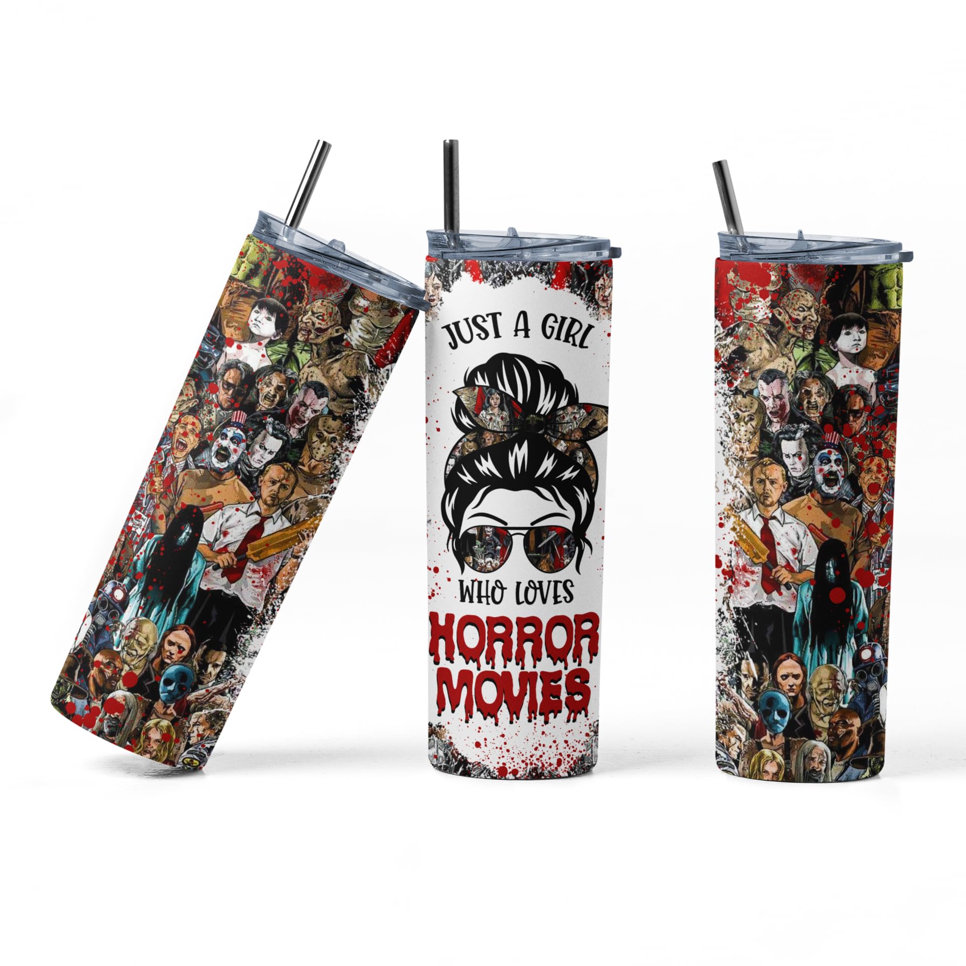 Just a Girl Who Loves Horror Movies themed travel tumbler 20oz