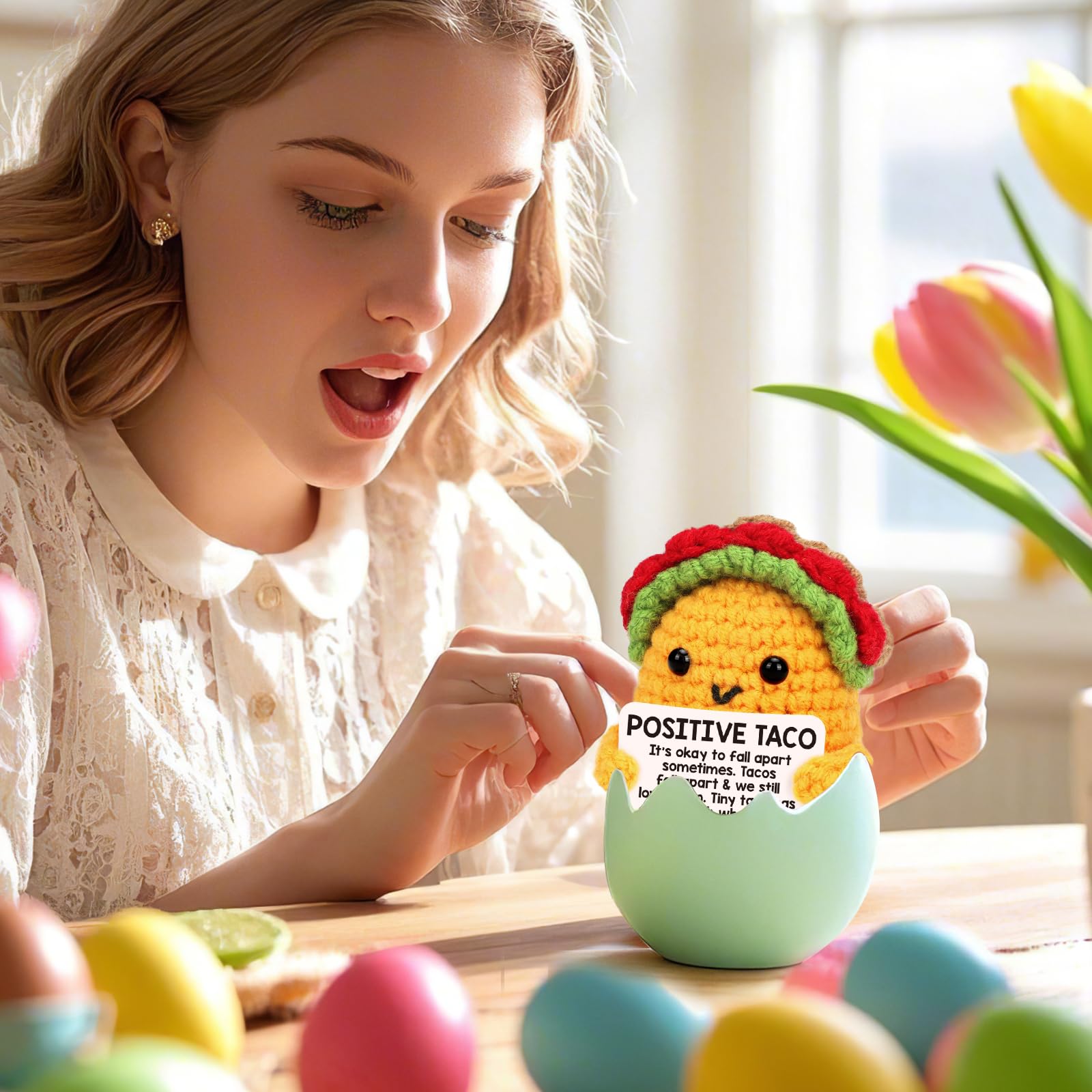 Positive card and tiny taco gift for celebrations