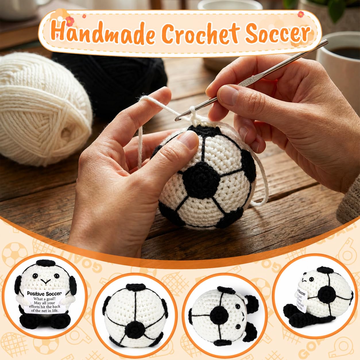 3x2.5x2.5 inch crochet soccer ball keepsake