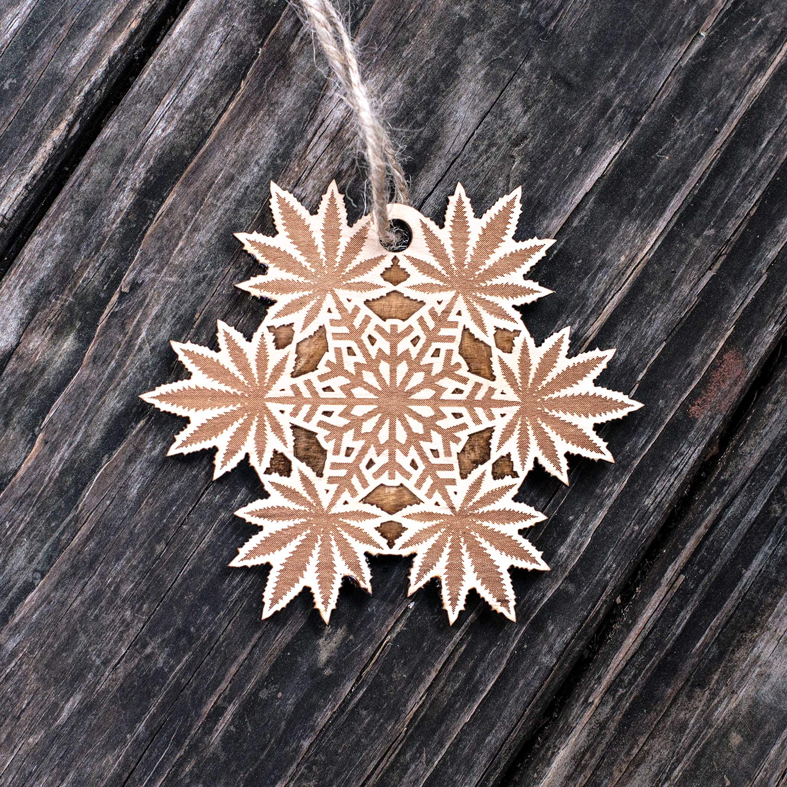Pot Snowflake ornament maple wood 3x3in decorative view