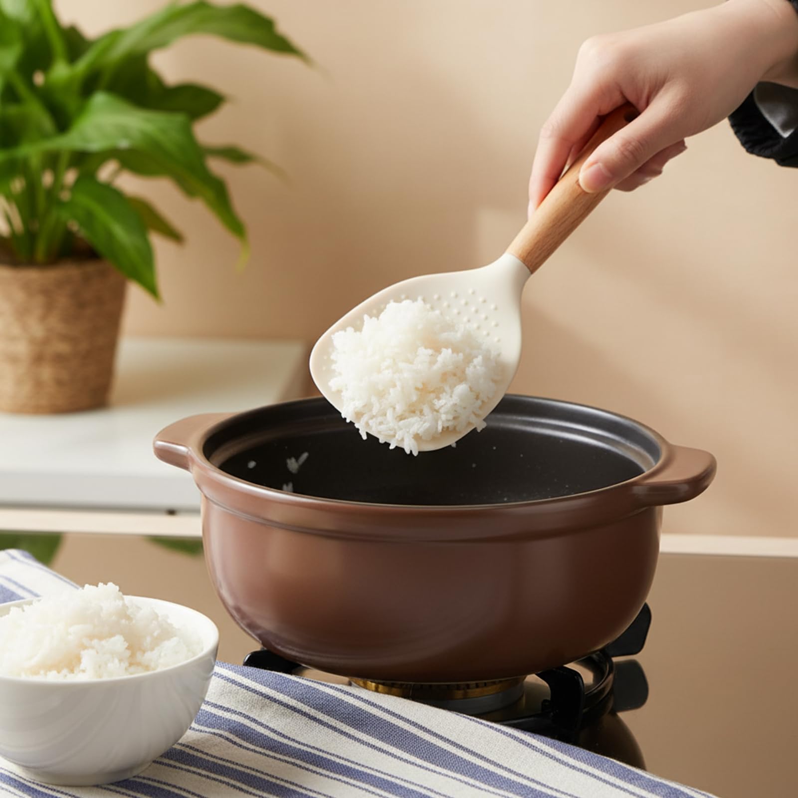 Beechwood handled silicone rice spoon paddle