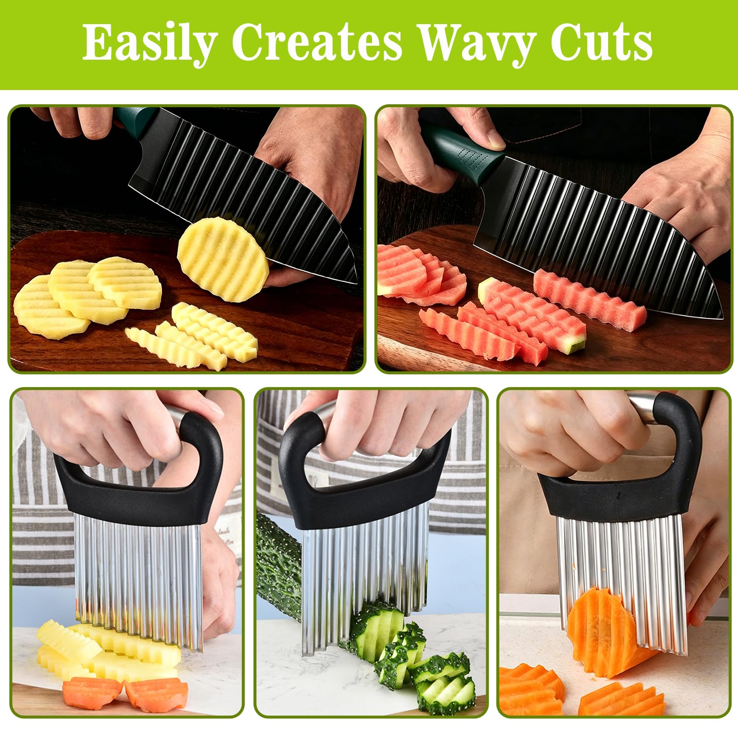 Potato slicer with uniform wave design for fries