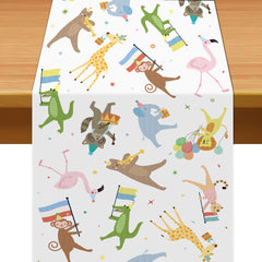 Potchen Animal Parade Table Runner on dining table with safari theme