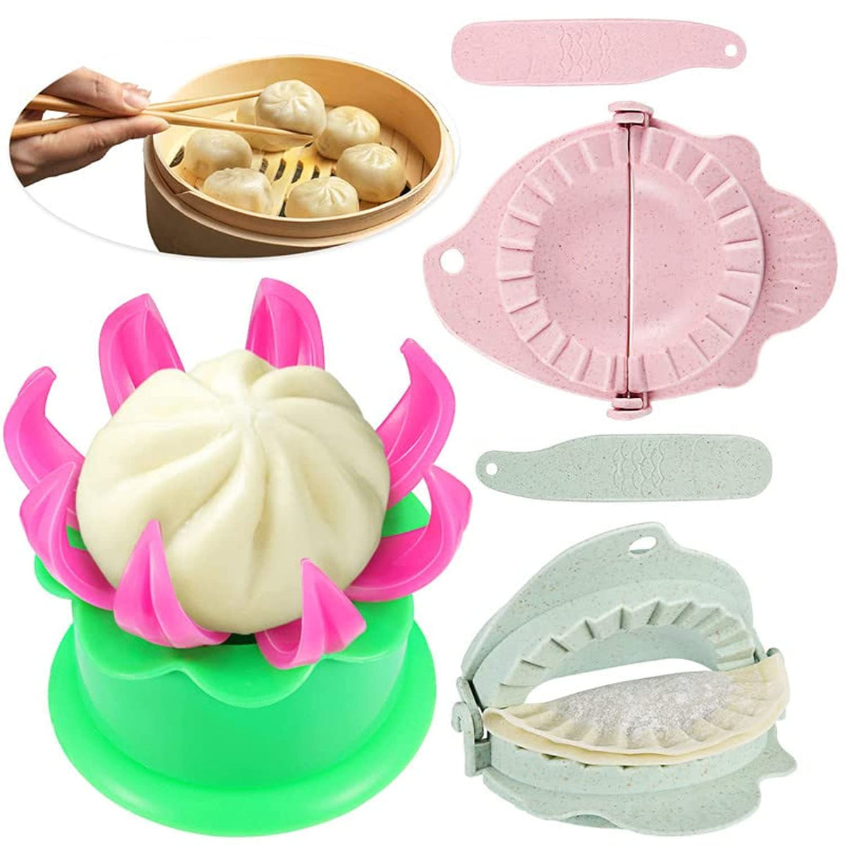 Potchen bun maker set with steamed bun mold and dumpling molds
