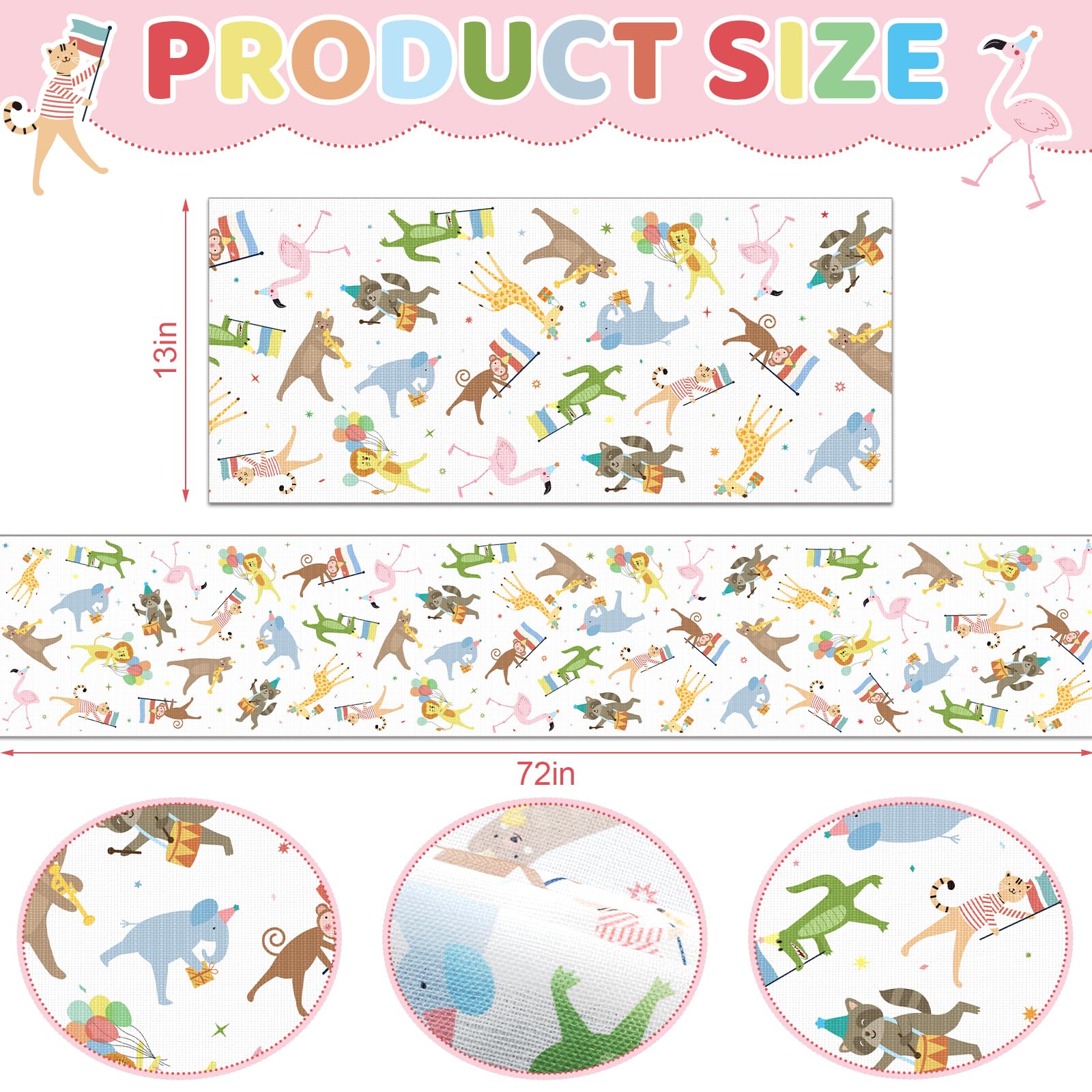 Safari theme table runner with colorful animal parade patterns