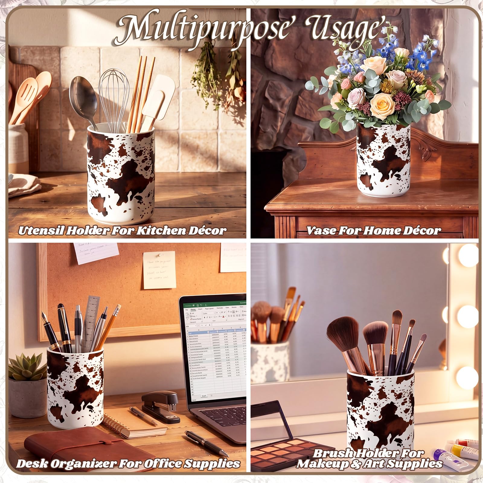 Rustic western kitchen decor utensil holder gift idea