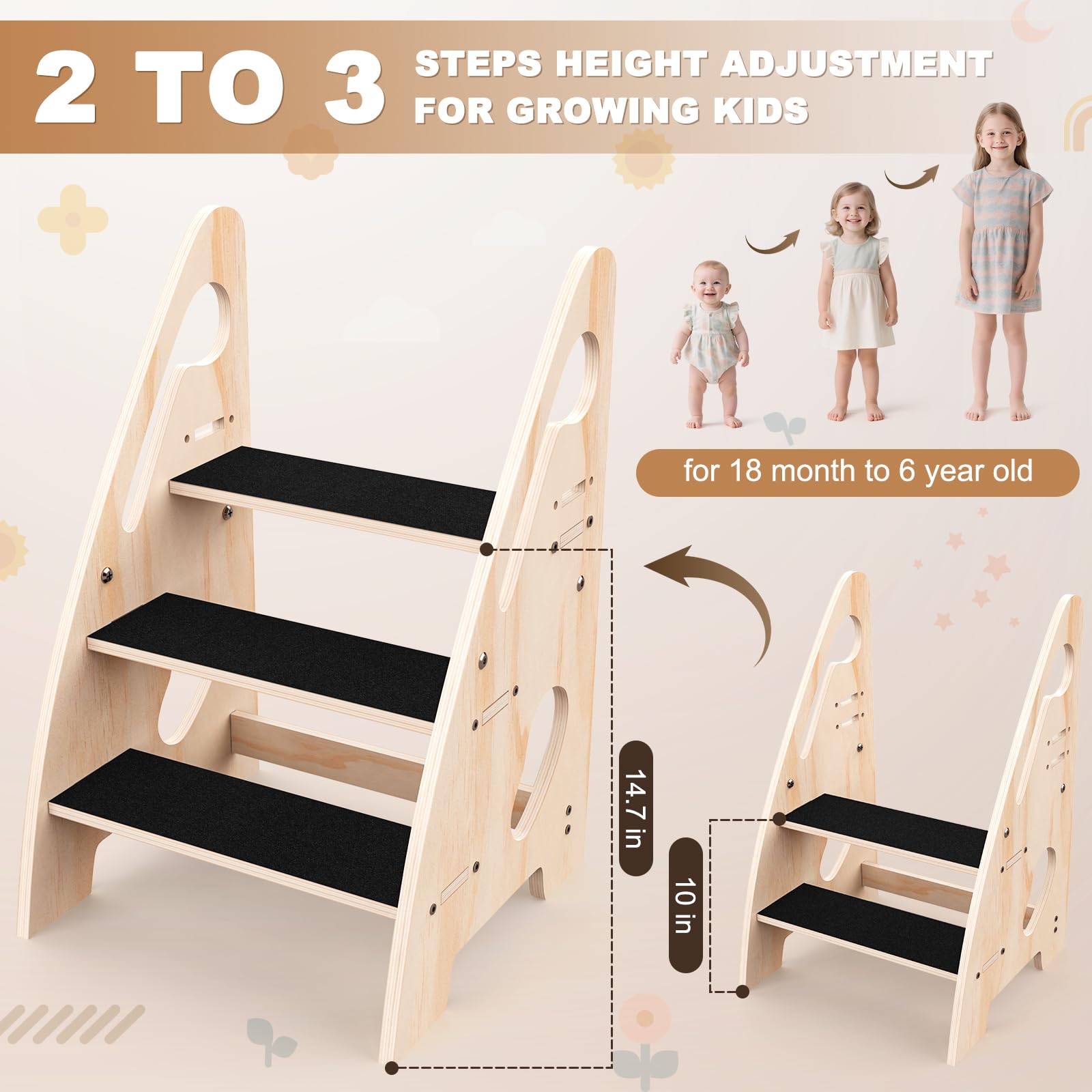 Toddler step stool for kitchen use