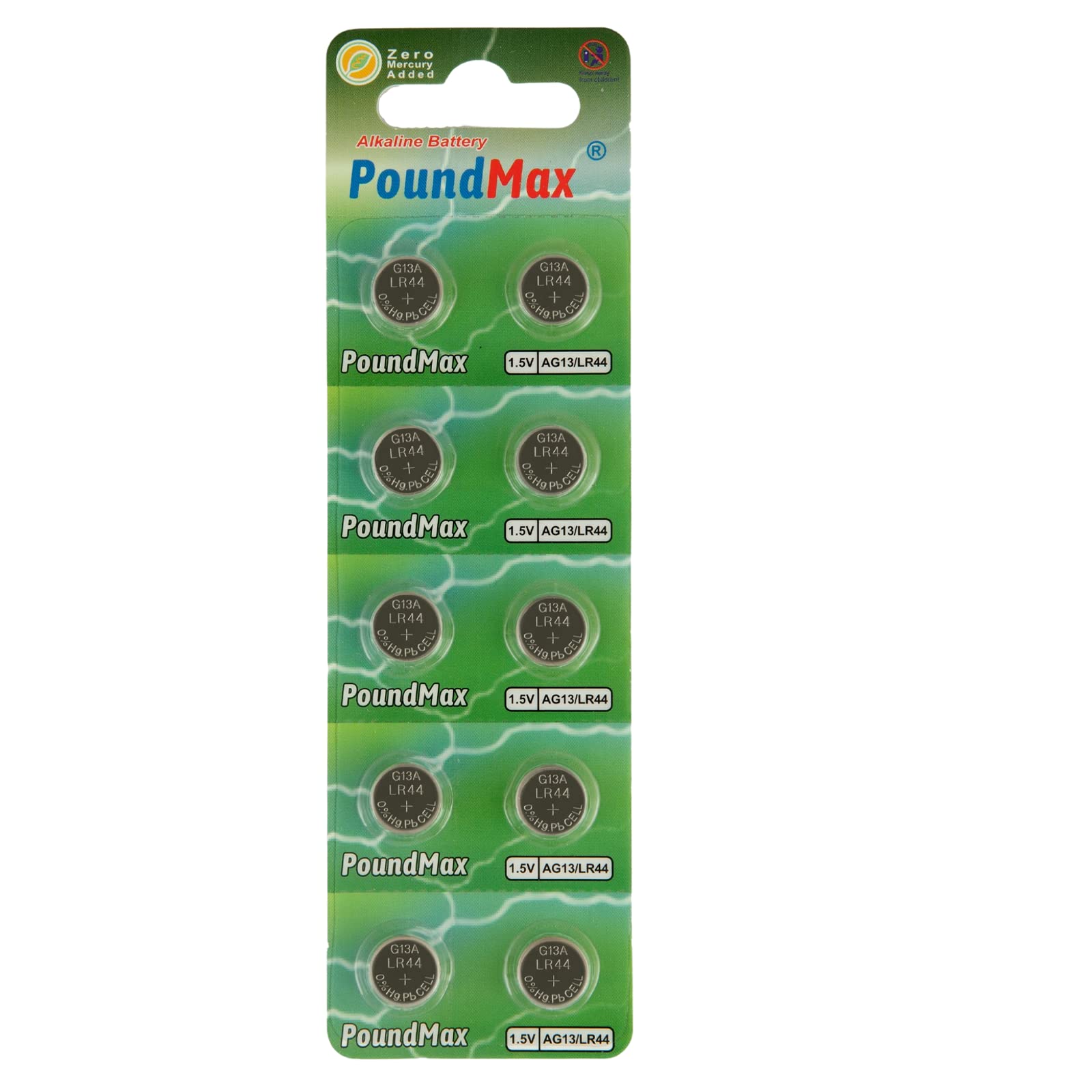 PoundMax 10-pack alkaline button cell battery kit