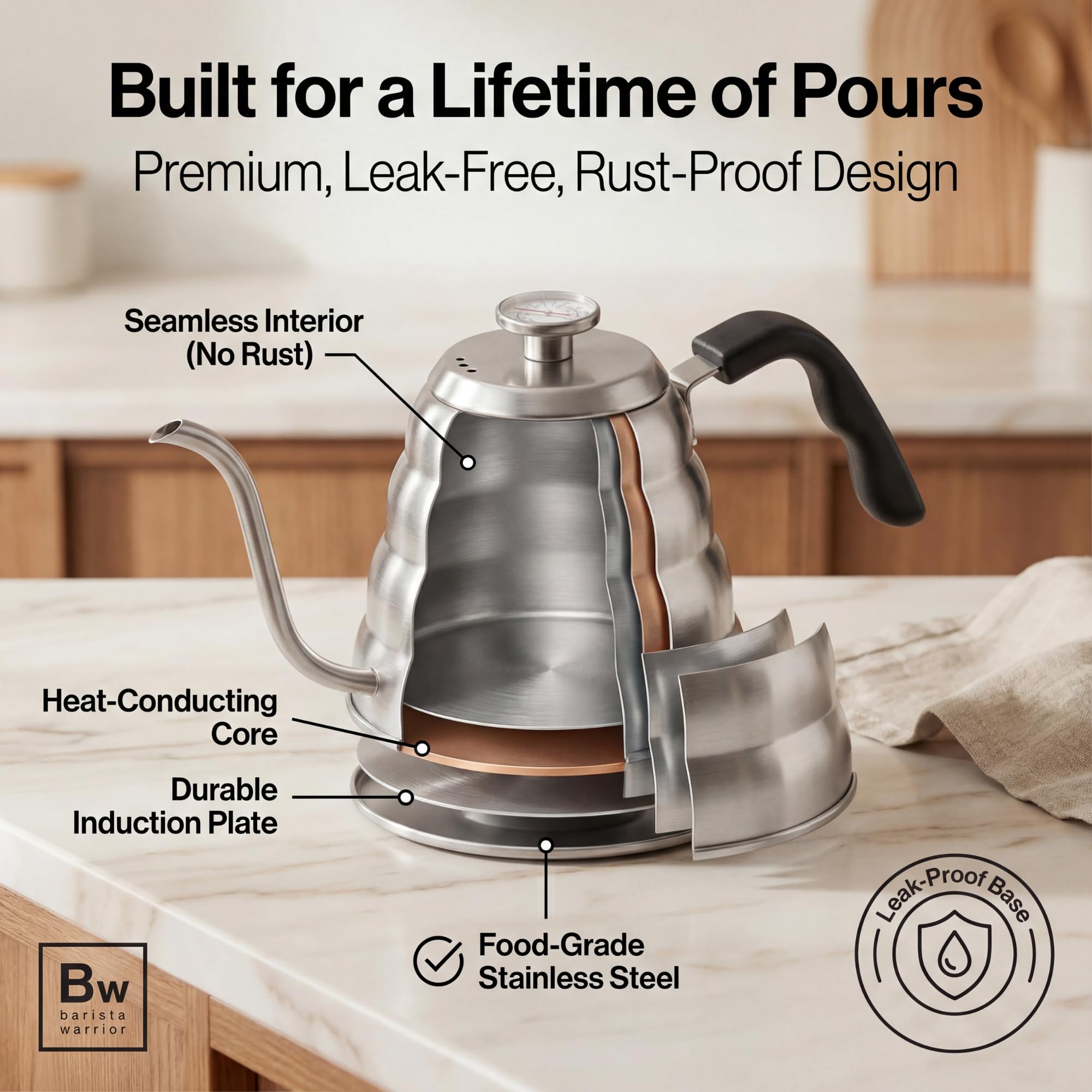 Stovetop compatible gooseneck kettle Barista Warrior