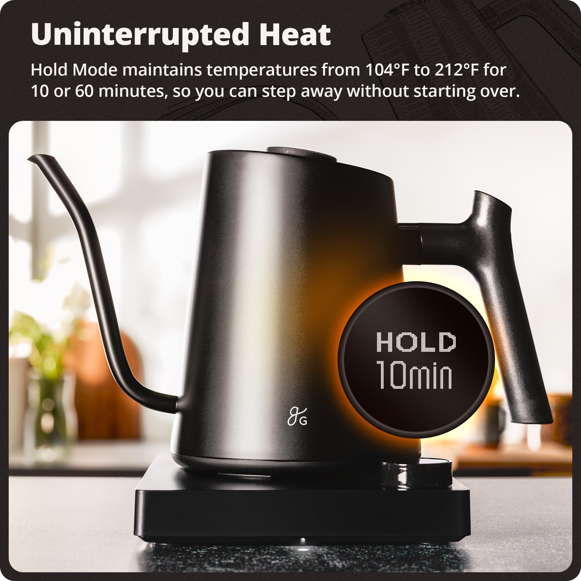 1200W heating gooseneck kettle in kitchen