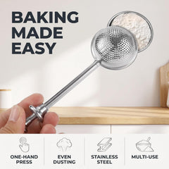 Ergonomic handle flour dusting spoon in stainless steel