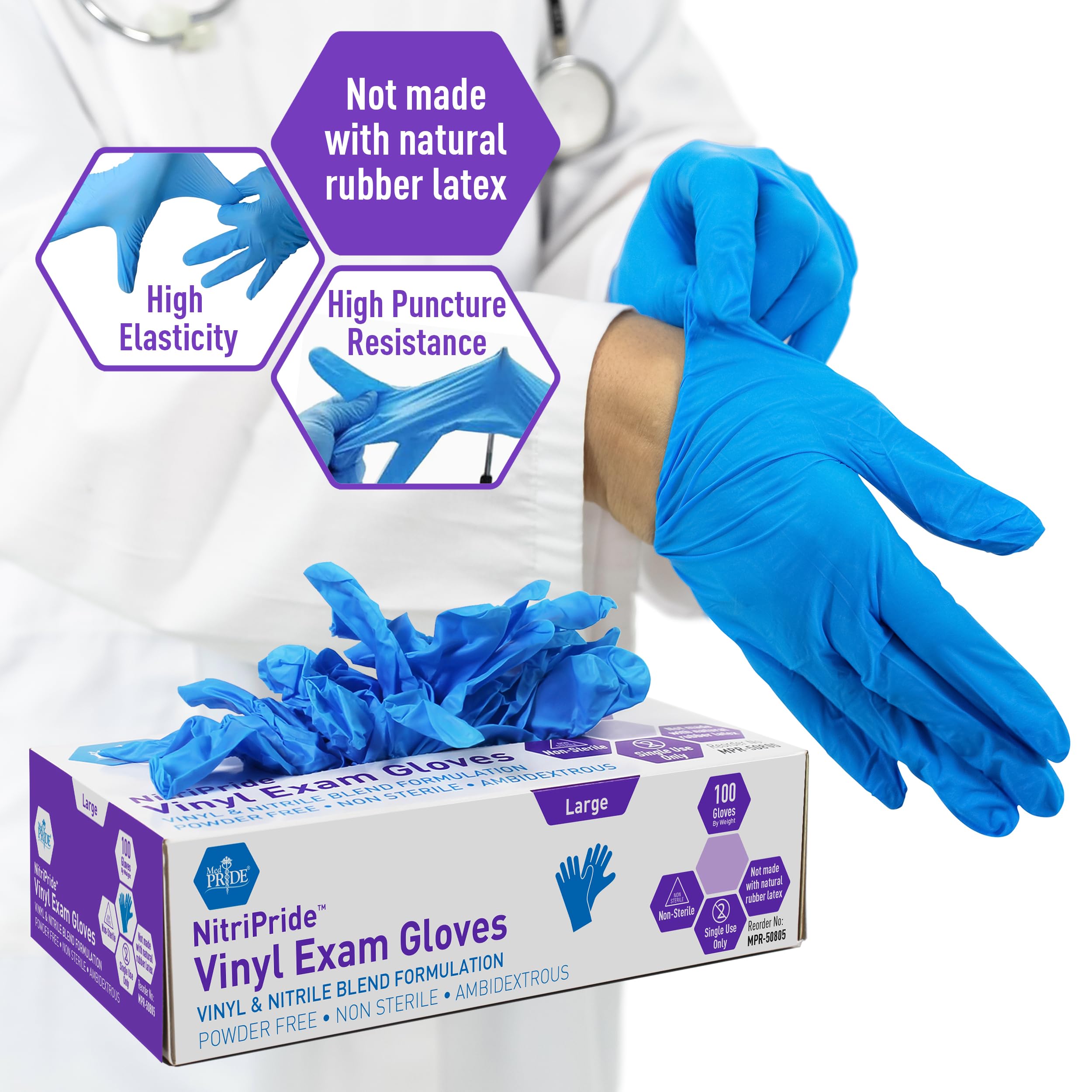 Nitrile vinyl blend gloves for healthcare and general use