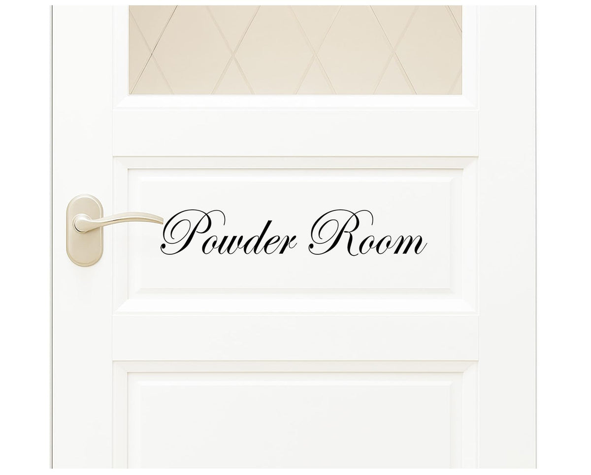 Powder Room Door Vinyl Decal Sticker with black script