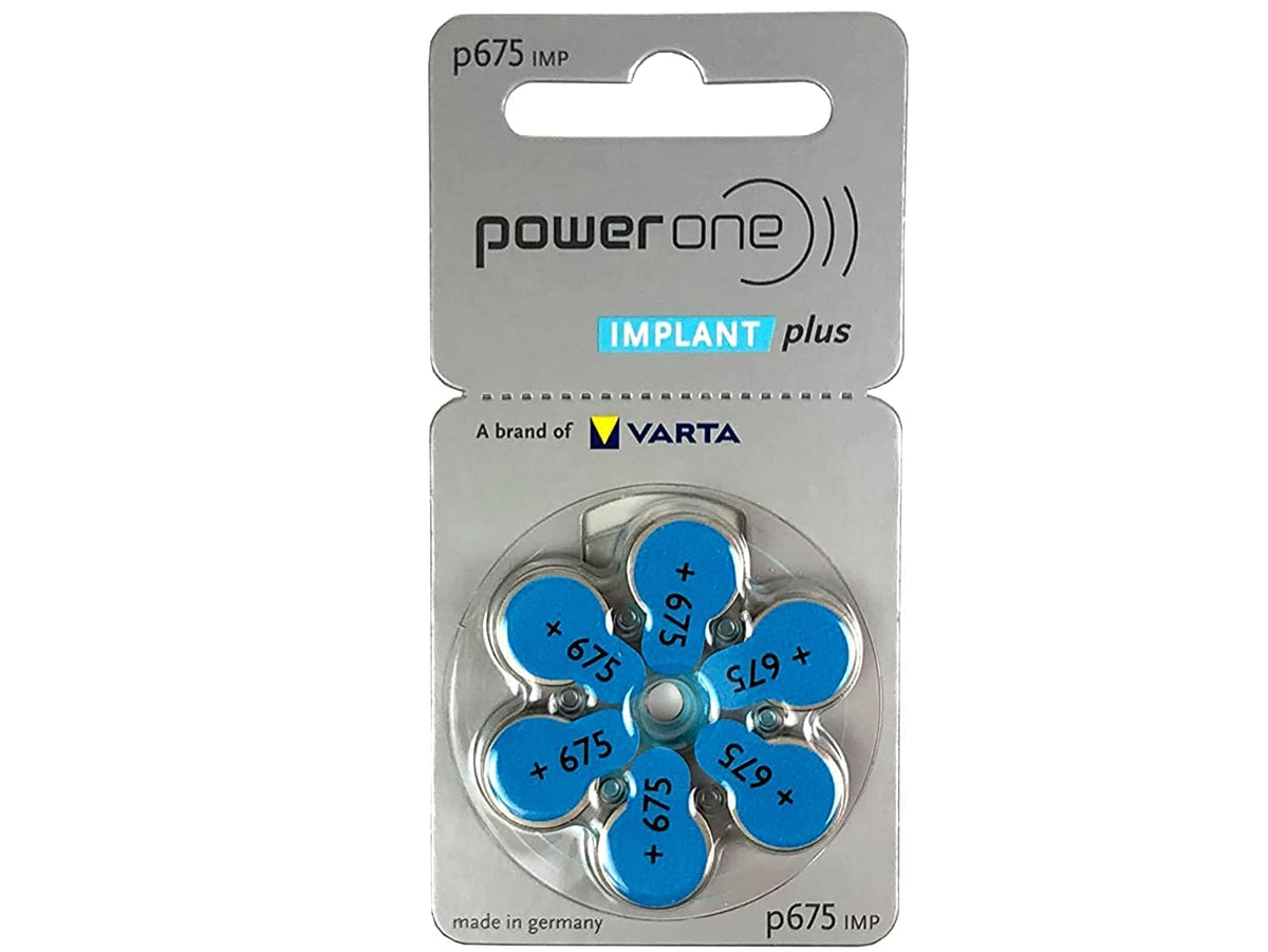 Power One Cochlear Implant Batteries packaging showing 60 batteries in 10 packs