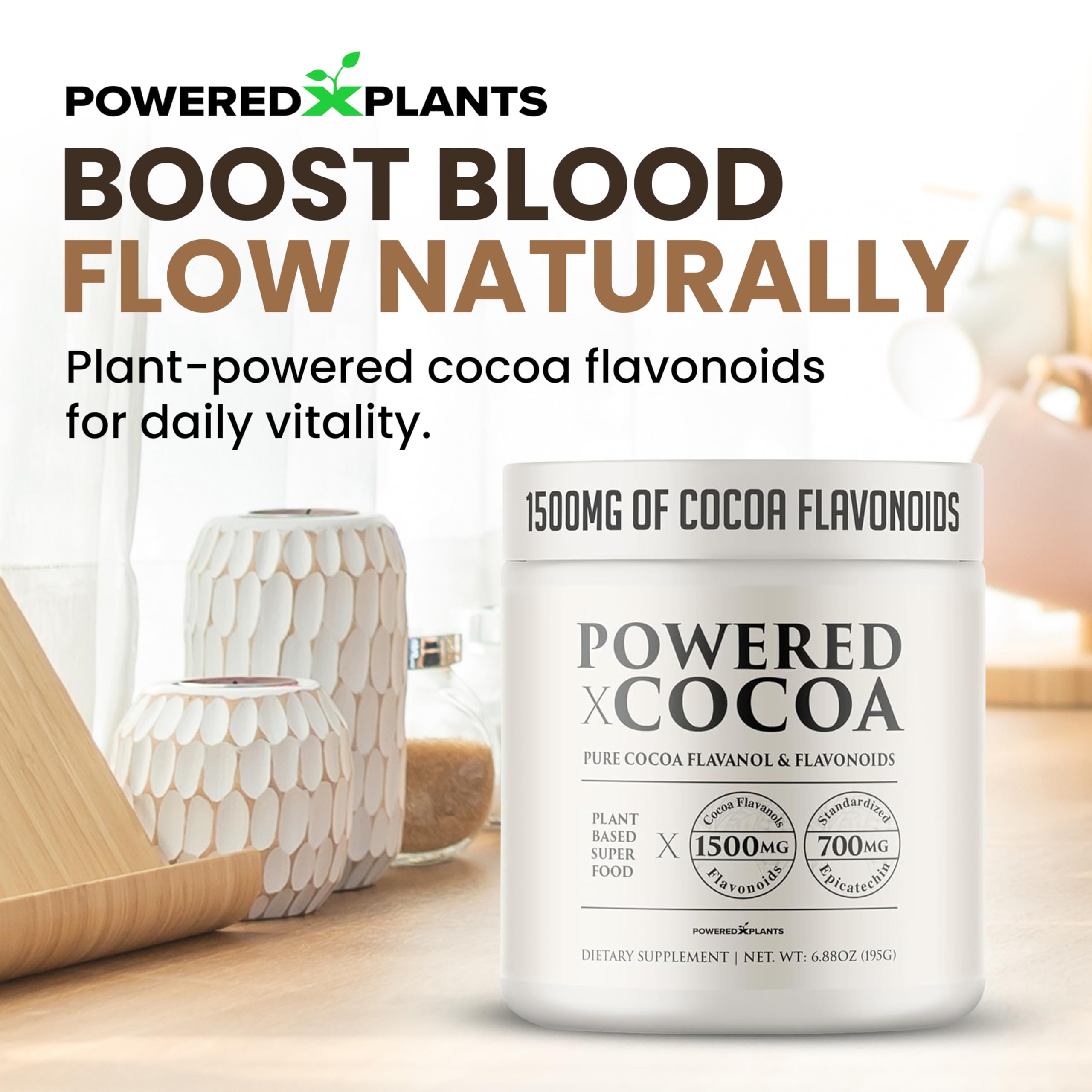 Powered X Plants 1500mg Cocoa Flavanols packaging