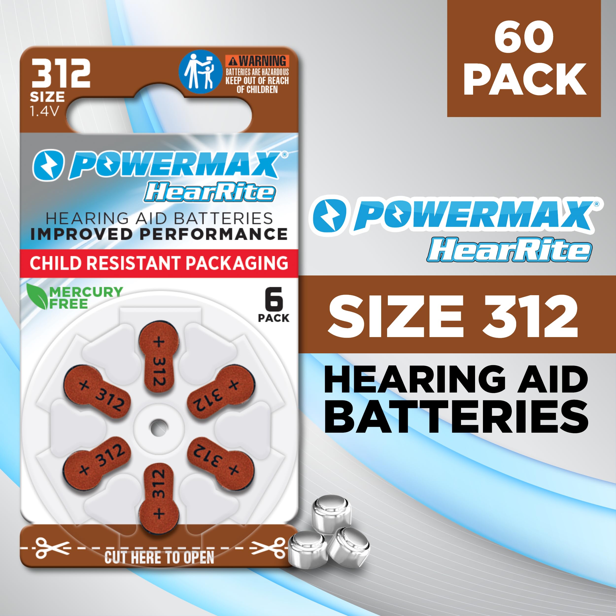 Powermax 312 zinc air battery pack 60 count