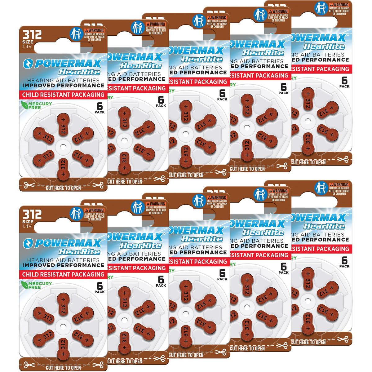 Powermax 312 hearing aid batteries brown tab