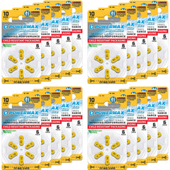 Powermax Size 10 hearing aid batteries with yellow tab