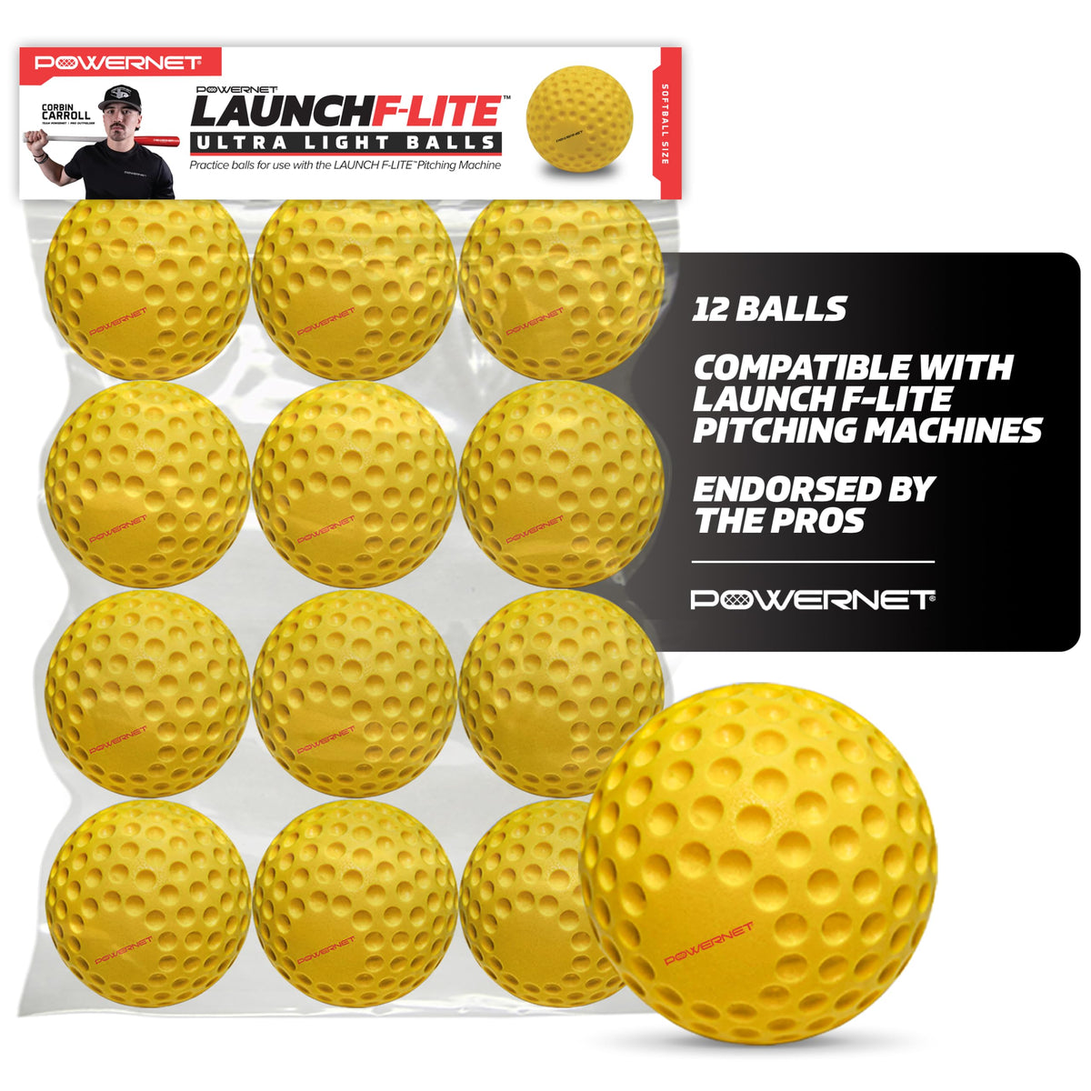 PowerNet Launch F-lite Ultra Light Dimpled Practice Balls for pitching machine 12 pack