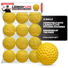 PowerNet Launch F-lite Ultra Light Dimpled Practice Balls for pitching machine 12 pack