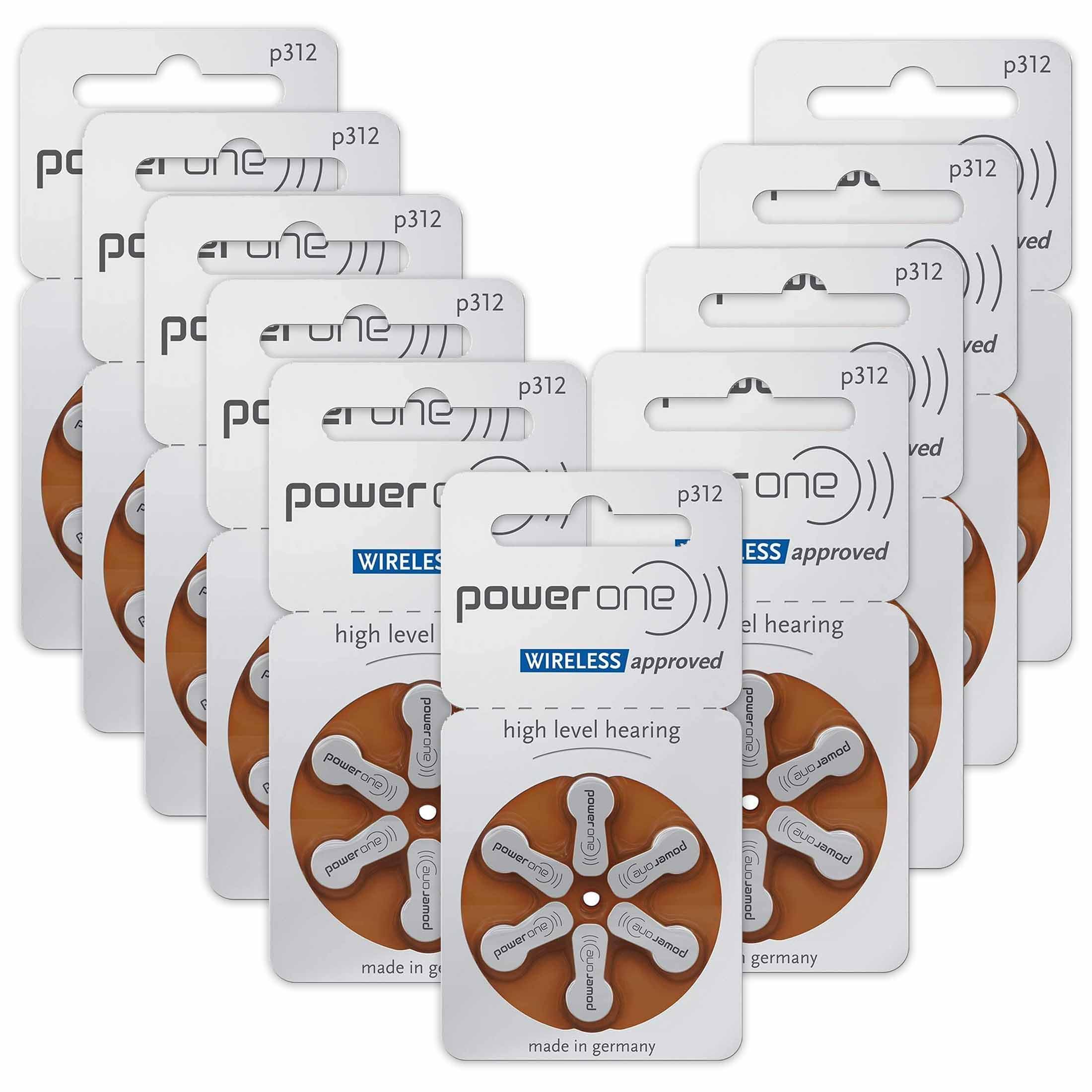Powerone P312 hearing aid batteries 60 count package