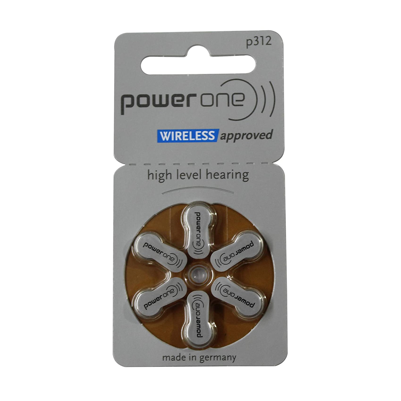 Powerone P312 hearing aid battery with extra long tabs