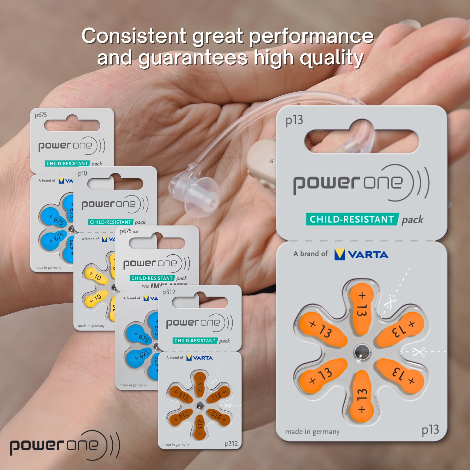 powerone size 13 batteries packaging image