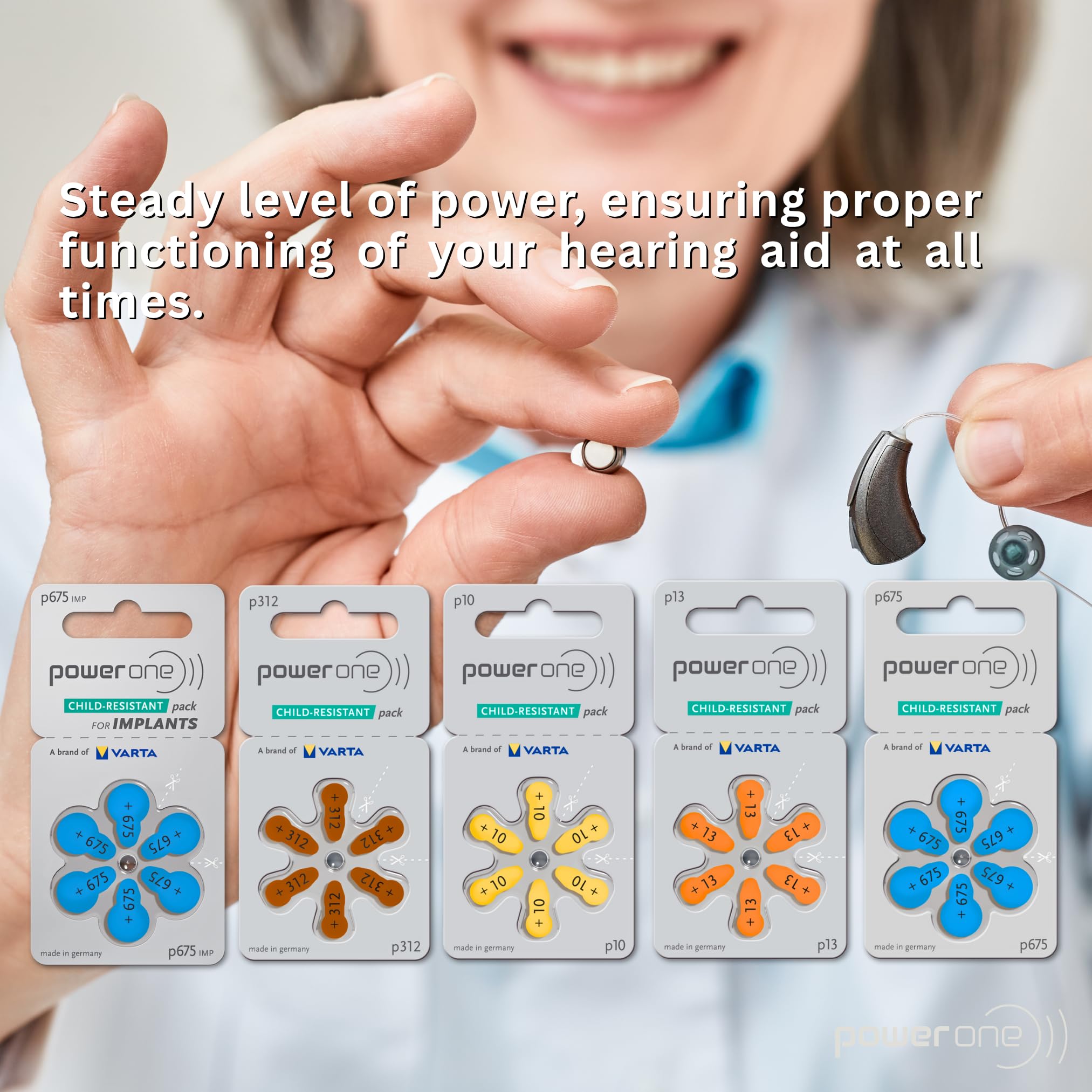 powerone hearing aid batteries p13 pack 60 label