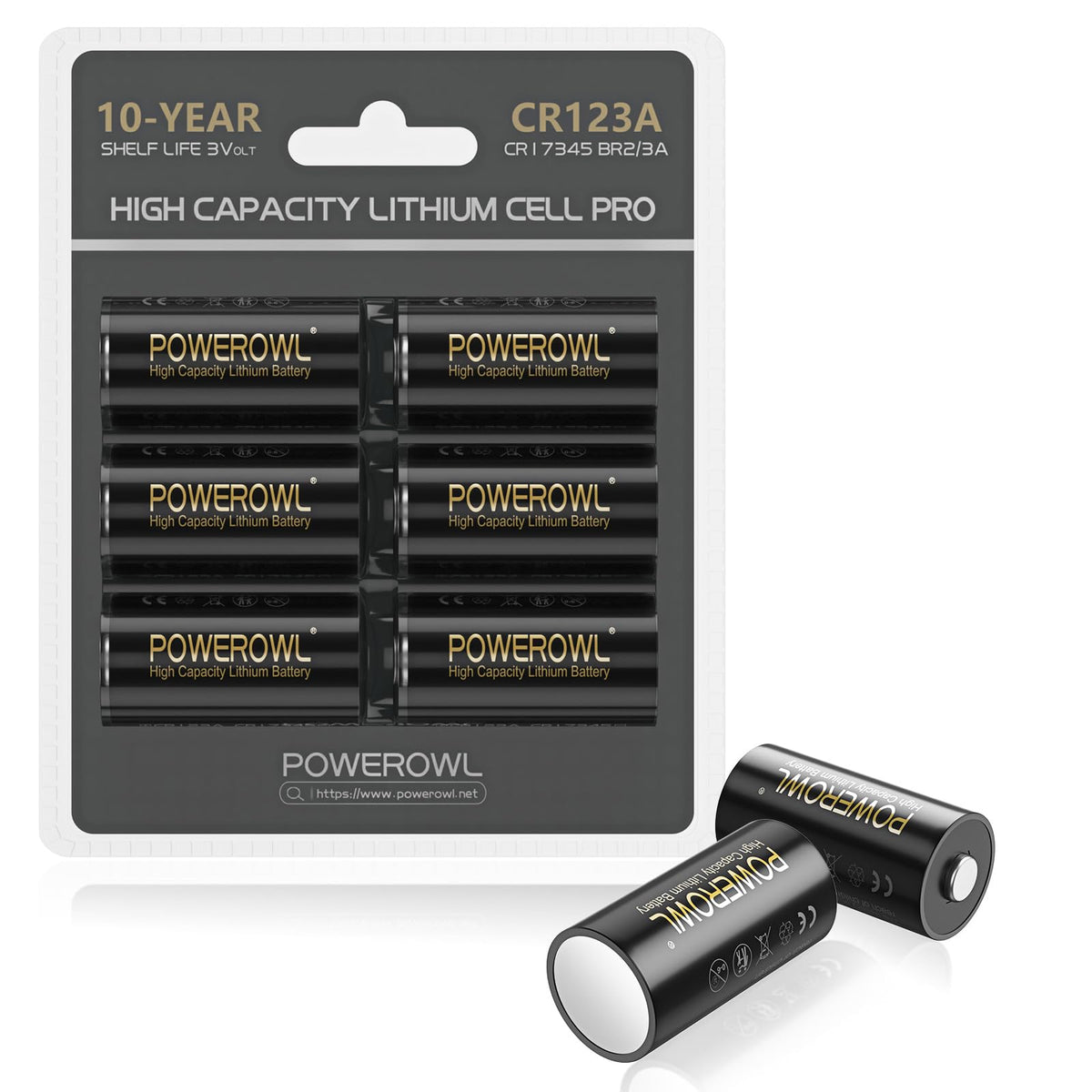 Powerowl CR123A 3V battery pack 6 count