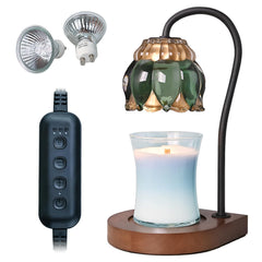 PPZHAVG candle warmer lamp dark green with metal body and flower shaped glass shade