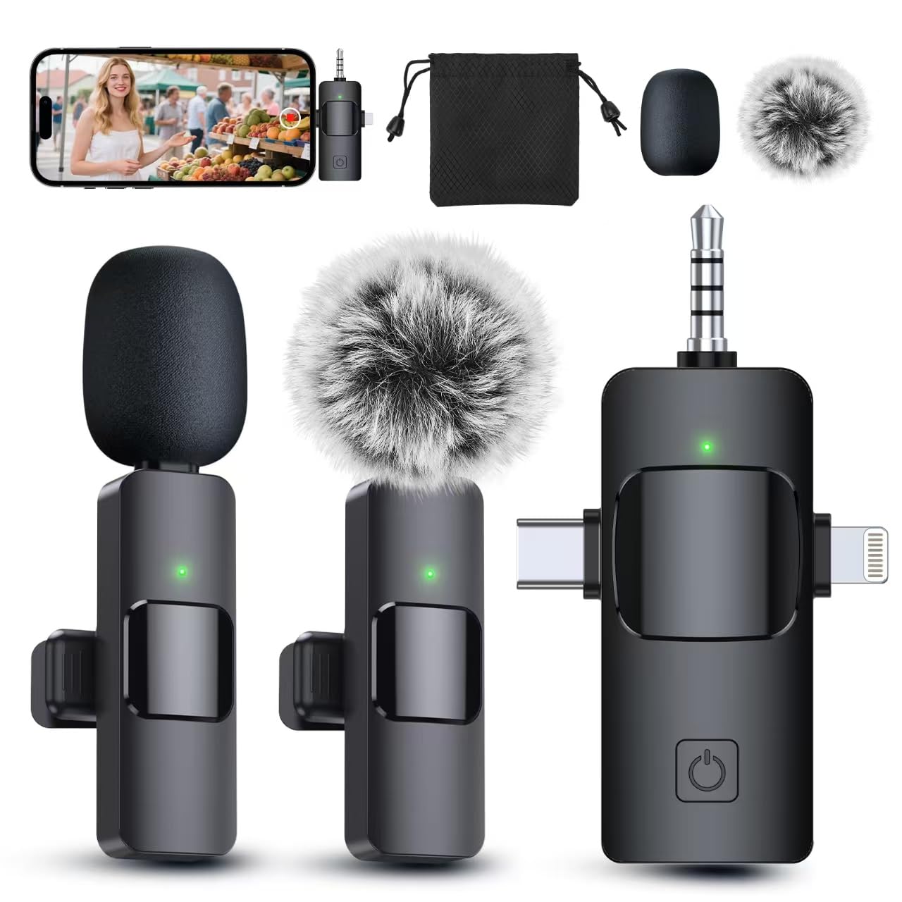 PQRQP 3 in 1 wireless lavalier microphone with universal receiver