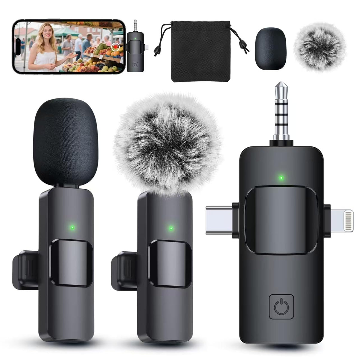 PQRQP 3 in 1 wireless lavalier microphone with universal receiver