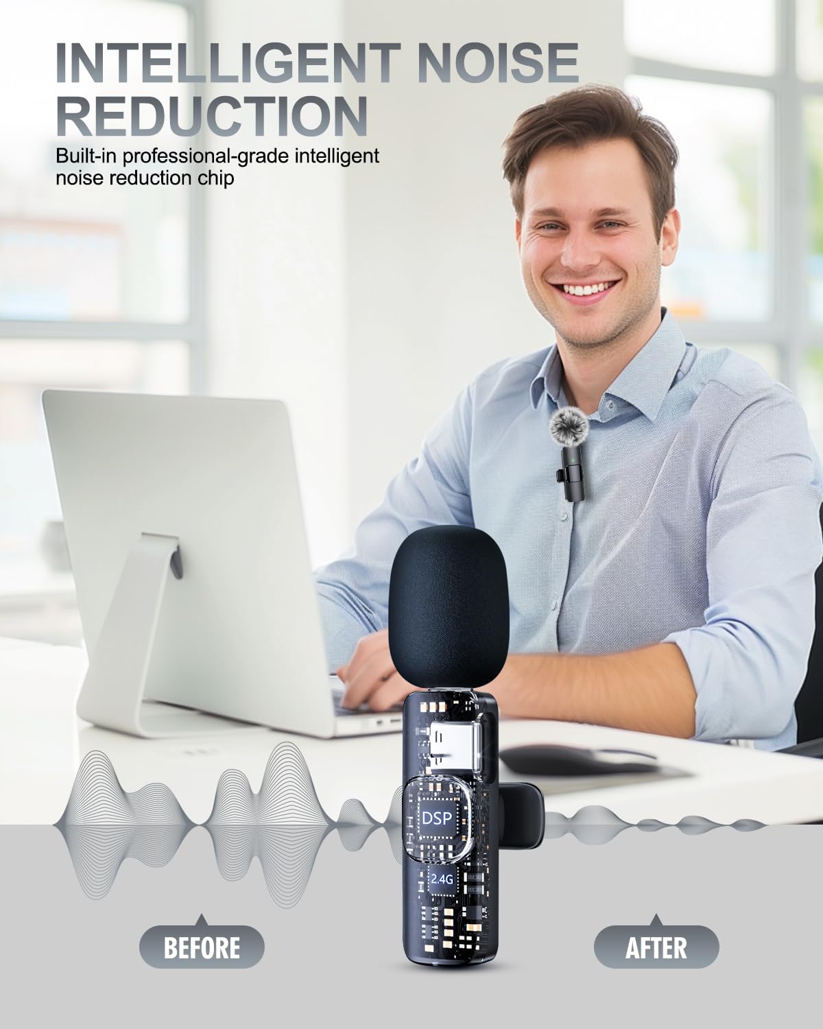 Lavalier microphone compatible with iPhone Android and camera by PQRQP