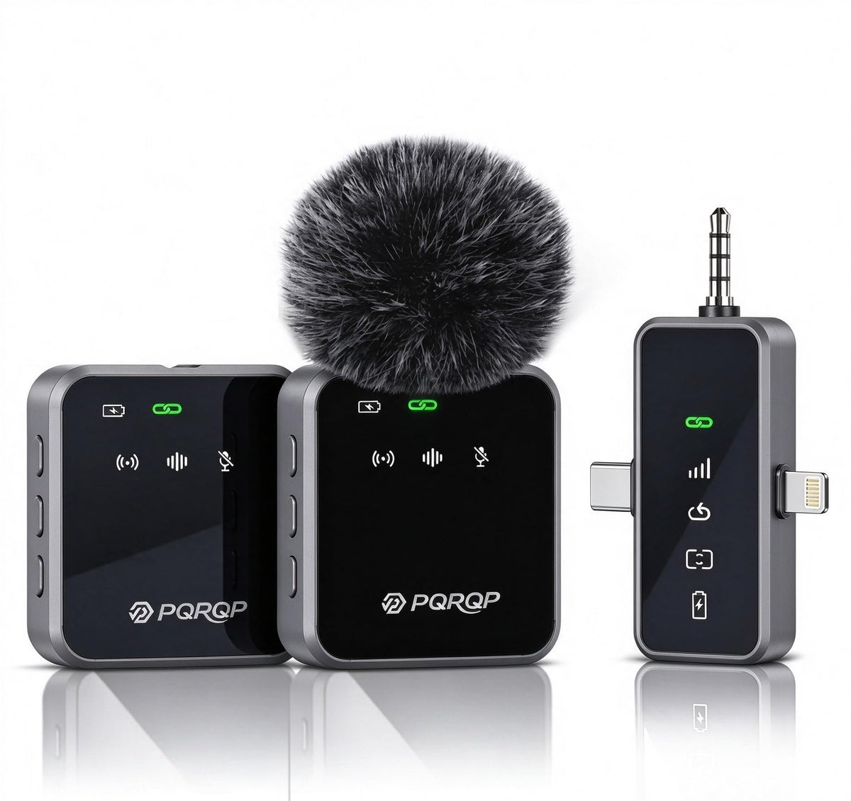 PQRQP Wireless Clip Microphone dark gray lavalier mic