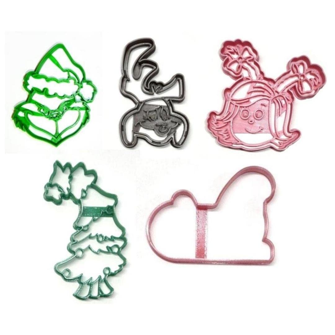 PR1628 five piece Grinchy Stole Christmas cookie cutter set