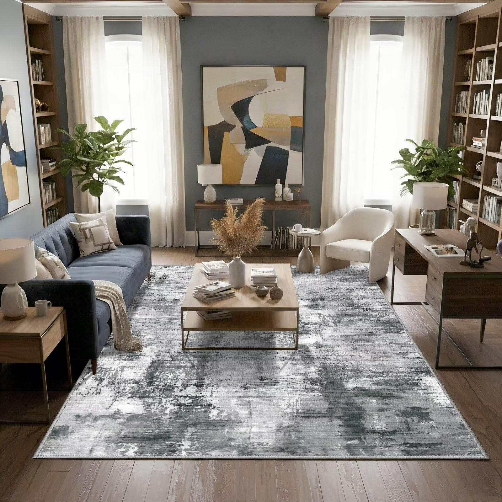Prabia 6x9 abstract area rug grey