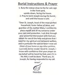 Prayer card and burial instructions included