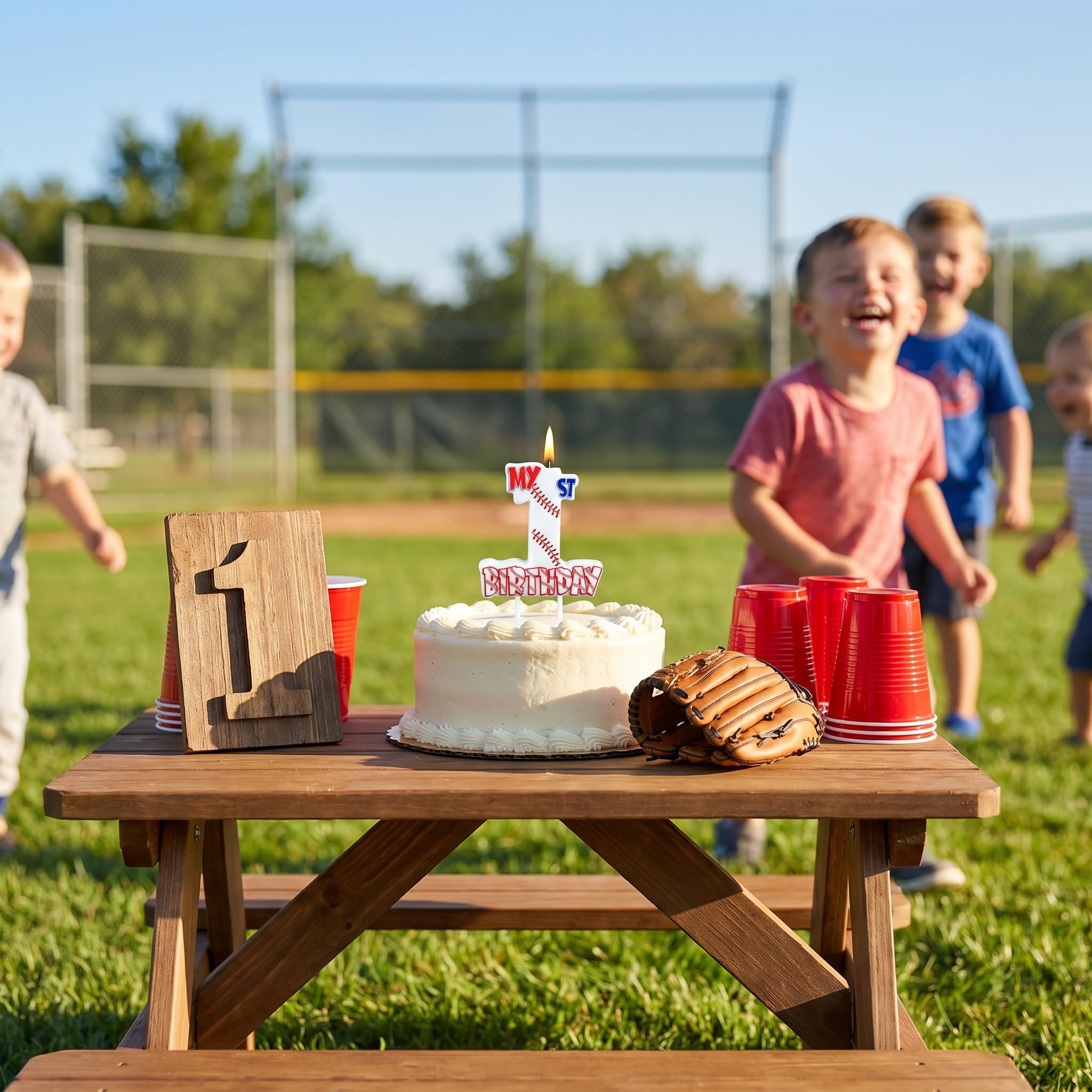 Baseball themed cake topper number candle on cake